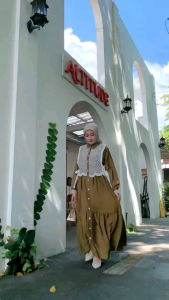 MARYAM DRESS WANITA BAHAN LINEN PREMIUM MIX BROKAT LACE BUSUI FRIENDLY - Dress kekinian wanita simple murah cantik mewah dress gamis kondangan gamis lebaran mewah