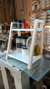 Rak bumu dapur Tempat penyimpanan bumbu dapur serbaguna 2 susun kayu jati belanda