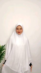 Khimar Putih Labuh Berdagu Moscrepe Awning Scuba/ Tudung Putih Labuh