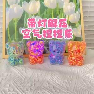 Mochi Hạt Xốp Gấu/Thỏ Có Đèn Đồ Chơi Bóp Tay Giảm Stress