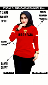 Kaos Olahraga Senam wanita muslimah trandy kaos atasan wanita indonesia kaos tema 17 agustus