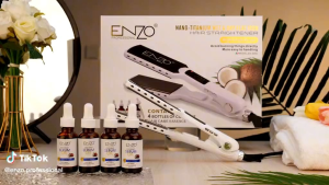 Catok ENZO profesional EN-5050 COCONUT Titanium Ceramic bonus 4pcs serum Dr.Enzo Smoothing Rebonding flat iron ion egret