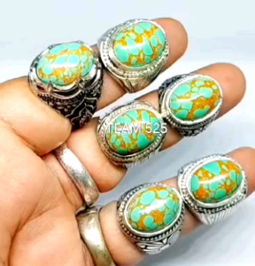 Cincin Termurah Batu Berharga: Cincin Batu Pirus Persia Hijau Urat Emas Ceplok Kuro
