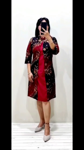 BATIK COUPLE MODERN PASANGAN KELUARGA AYAH ANAK KEBAYA SARIMBIT TUNIK JUMBO IBU DRESS DAHLIA POLA MERAH