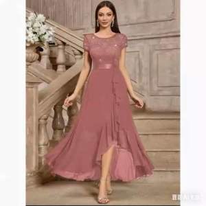 Kaixin002 Sequin Floral Lace Contrast Chiffon Cap Sleeve Ruffle Trim Evening Party Long Dress