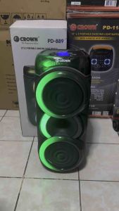 Crown PD-889 Portable 8” X 2 Bluetooth Speaker with Dancing LED Lights & Wireless Mic