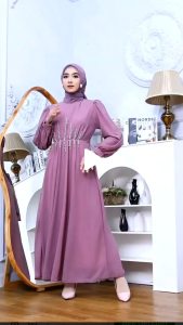 Gamis Mewah Lebaran Pesta Wanita Muslim Polos Casual Liffa