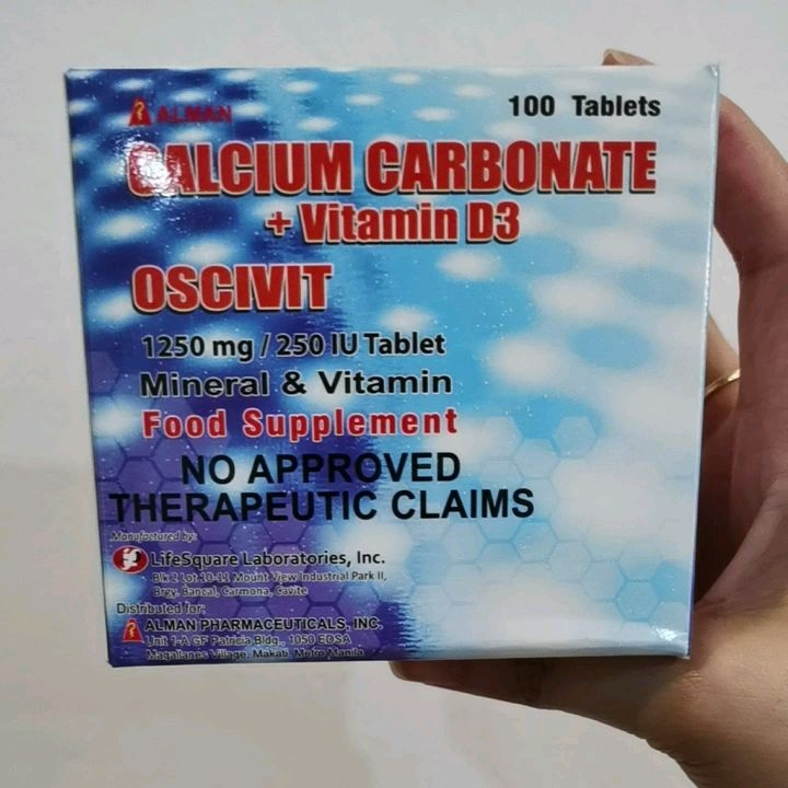 Oscivit Calcium Carbonate + Vitamin D3 1250mg/ 250 IU Tablet Mineral and Vitamin Food Supplement- 100 tablets