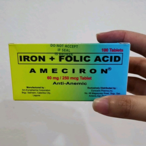 Ameciron iron and Folic acid 60mg/250mcg tablet - 100 tablets