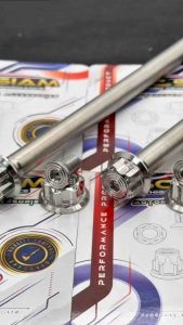 CNC AXLE EHE FOR RAIDER 150 CARB & FI SOLD AS SET FRONT AND REAR STAINLESS