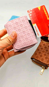 Small Plain Textured Trifold For women teen and kid Coinpurse Snap Zipper for Secured Closure Pink Design Synthetic Leather
