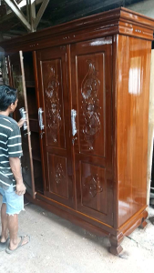 lemari pakaian 3 pintu doble rak full kayu jati