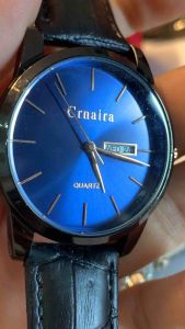 Đồng hồ nam CRNAIRA C0246 Quartz máy thời trang hai lịch mặt xanh trải tia. Size 395mm nguyên seal nilon mặt đáy dây da còn tốt chống nước 3Bar