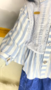 Baju Setelan Kemeja Salur Celana Cargo Jeans Anak Perempuan Usia 3-12 Tahun