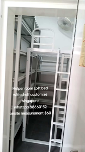 Loft bed with shelves customize for helper room singapore/bomb shelter/ store room/utility/helper room