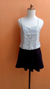 atasan tank top crop wanita putih salur EM.CEE cewek M blouse cute kancing depan vneck santai