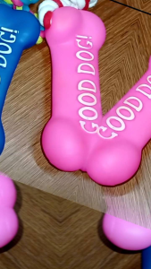 Pet Dog Squeaky Toy Bone Shaped Chew Good Dog Printed Toy with Rope