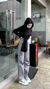 Celana Baggy Pants Loose Jeans Wanita HighWaist Denim Coullote Trousers