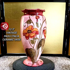 12.3" VINTAGE PAOLI ITALY HAND PAINTED CERAMIC VASE • JAPAN SURPLUS