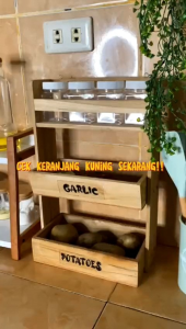 RAK SUSUN BUMBU  DAPUR KOMBINASI BONUS 4 TOPLES DARI KAYU MAHONI