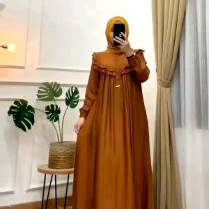 Sandria Dress Gamis Bahan Crinkle Premium Baju Lebaran 2025 Terbaru