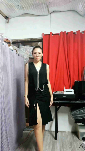 Mjcolline Reliy Long skirt with self tie slit small to large waist bark crepe fabric