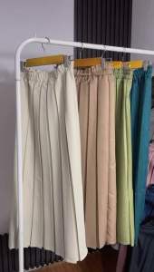 Rok Plisket Semi Woll Premium Polos Standar Jumbo Wanita Kantor Hitam Formal