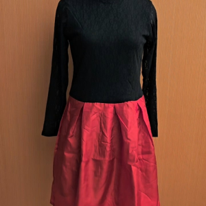 mini midi dress wanita hitam merah M cewek MEWAH lengan panjang PESTA cute lace