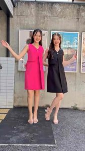 JellyDressing/แขนกุดแต่งกระดุมเพชร ชุดเดรส ชุดทำงาน A031( pre order10-15 Days)