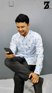 ZABEER Kemeja Koko Pria Brokat - BW Biru Full