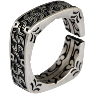 Cincin Unik Bentuk Persegi Motif Labirin Silver (Adjustable)