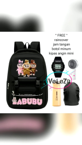 Tas ransel anak LABUBU tas sekolah anak perempuan remaja SD SMP labubu gratis botol minum kaca jam tangan raincover kipas angin mini tas ransel