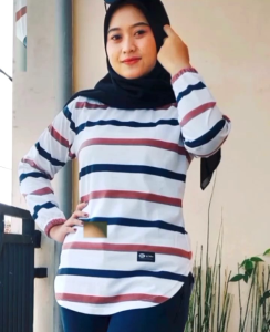 Kaos Wanita Pakaian Motif Oval Bahan Katun Combad Adem