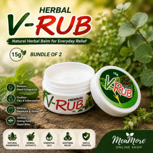 Herbal V-Rub Natural Herbal Balm for Everyday Relief 15g - Soothes muscle and joint discomfort provides cooling sensation relieves nasal congestion calms insect bites refreshing herbal aroma.