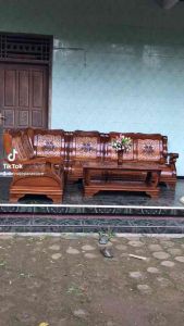 Kursi tamu sudut gajah jati ukiran bambu
