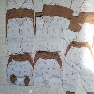18PCS PAket baju celana bayi KOMBINASI COKLAT SABLON Baru lahir kualitas premium