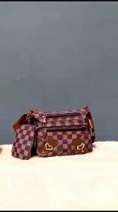 Tas Selempang Wanita Import Set 2in1 Slingbag Cewek Kulit Pu Crossbody Bag Banyak Kompartemen