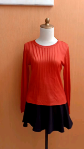 atasan wanita rajut lidi orange bata teracota M L cewek lengan panjang kerja kuliah blouse santai
