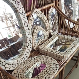 Dekorasi Dinding Ruang Tamu Cermin Koin Kayu Jati Ukuran S