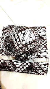 Jarik Pengantin Ciki Hafizah - Sepasang (Isi 2 Lembar Panjang Pendek) dengan Blangkon Sunda Motif Modhang Blok Silver - Wanita Mewah