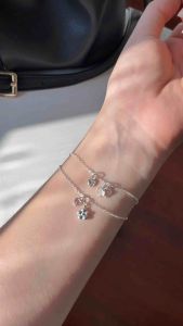 BUTTERCREAM Luna s925 Silver Mini Heart Link Chain Bracelet with Flower / Ribbon Pendant