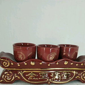 ชุดถ้วยน้ำชา3ใบแดงงานเซรามิค