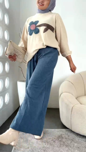 One Set Wanita Jumbo Knit Flower Stalk Setelan Rajut Bunga Oversize Bigsize Xxxl