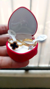 Promo 2pcs Cincin Wanita Bonus Kotak Love / Aksesoris Perhiasan Plating Gold Permata Import Antikarat