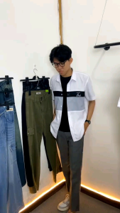 Kemeja Pria Kombinasi Bahan Toyobo Formal Lengan Pendek