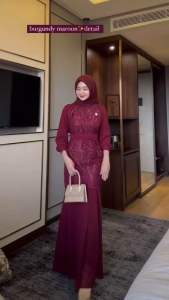 Raya dress gamis bridesmaid kondangan ceruty mix brukat model terbaru 2024 jumbo M L XL/gamis pesta/pernikahan/lebaran