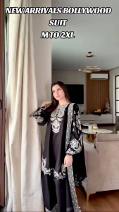 [ PRE-ORDER] 2026 AUG BLACK GOLD BOLLYWOOD PAKISTANI PALAZZO SUIT WITH EMBROIDERY WORK SIZE M TO 2XL ( DELIVERY 10 WORKING DAYS) ETA: 2026-12-30 | WOMEN BLACK EMBROIDERED KURTI PANT WITH DUPATTA | INDIAN WEDDING PARTY DEEPAVALI ETHNIC WEAR