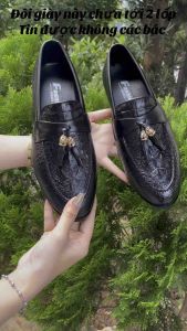 Giày tây nam trẻ trung DAVINCIA dập vân cá sấu đế cao su mềm giầy lười nam da mềm gắn chuông kim loại cao cấp G12