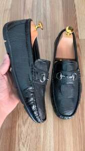 Giày Mocassin đế bệt DAVINCIA in họa tiết cá sấu sắc nét Giầy lười công sở da mềm đế nhẹ có khâu đế chắc chắn G31