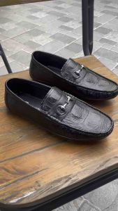 Giày Mocassin đế bệt DAVINCIA in họa tiết cá sấu sắc nét  Giầy lười công sở da mềm đế nhẹ có khâu đế chắc chắn G31